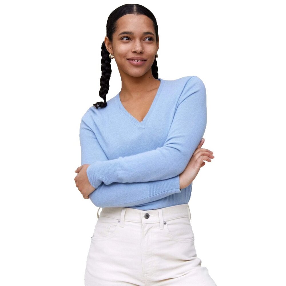 State Cashmere Women's Basic V-Neck Sweater Blue Long Sleeve Size Medium NEW